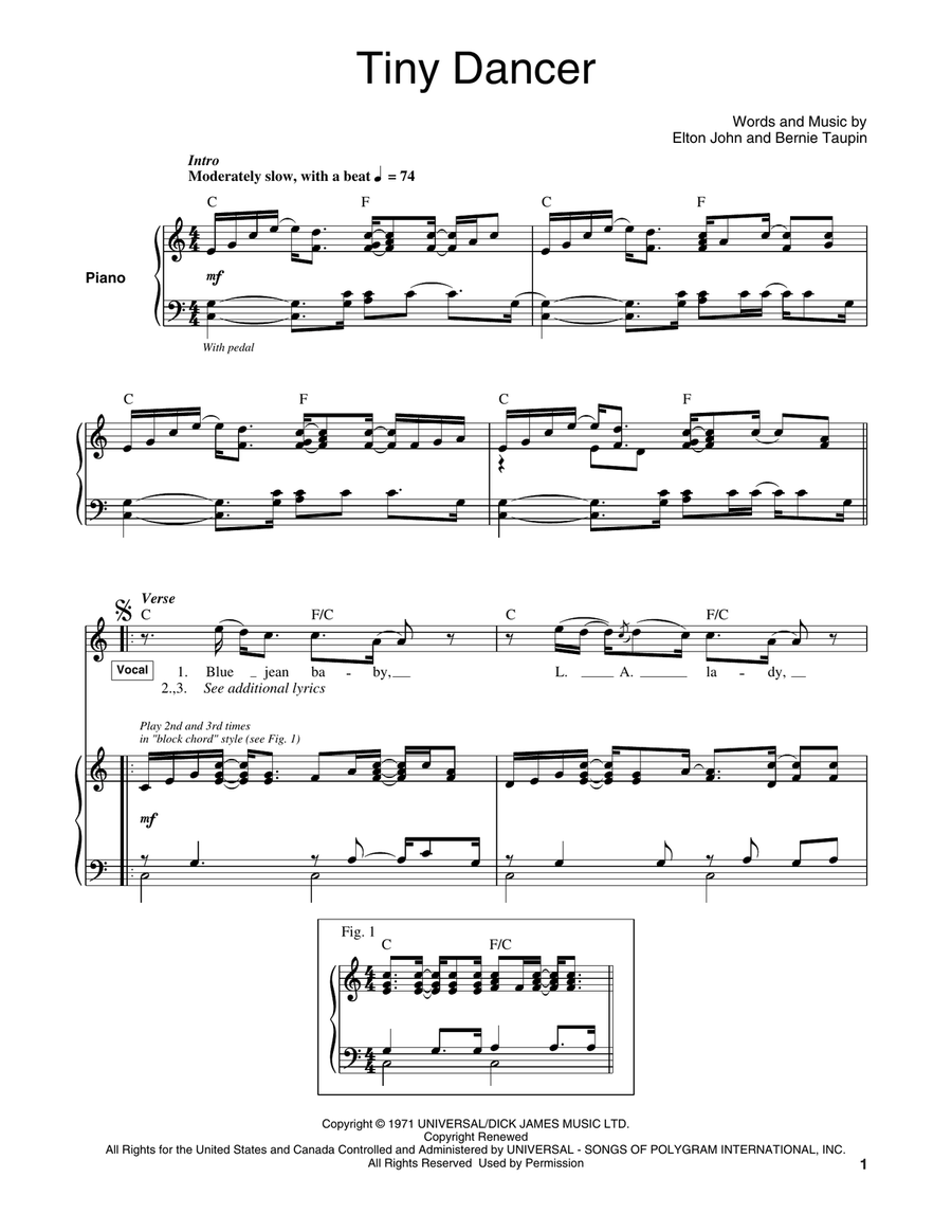 Tiny Dancer Tiny Dancer Piano, Vocal, Guitar scores gallery preview page 1