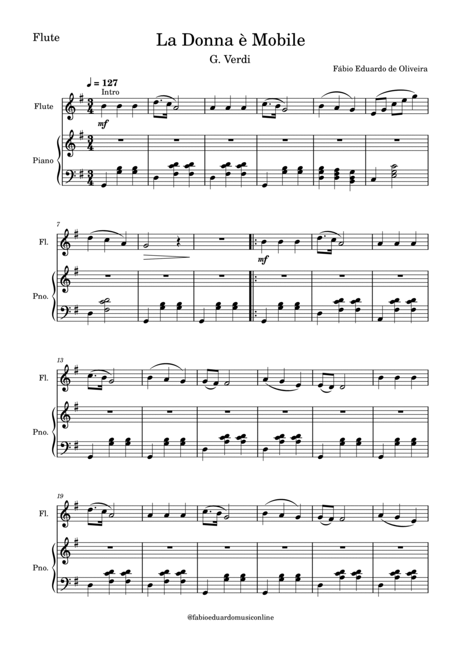 La Donna è Mobile - Rigoletto (Verdi) Flute scores gallery preview page 1