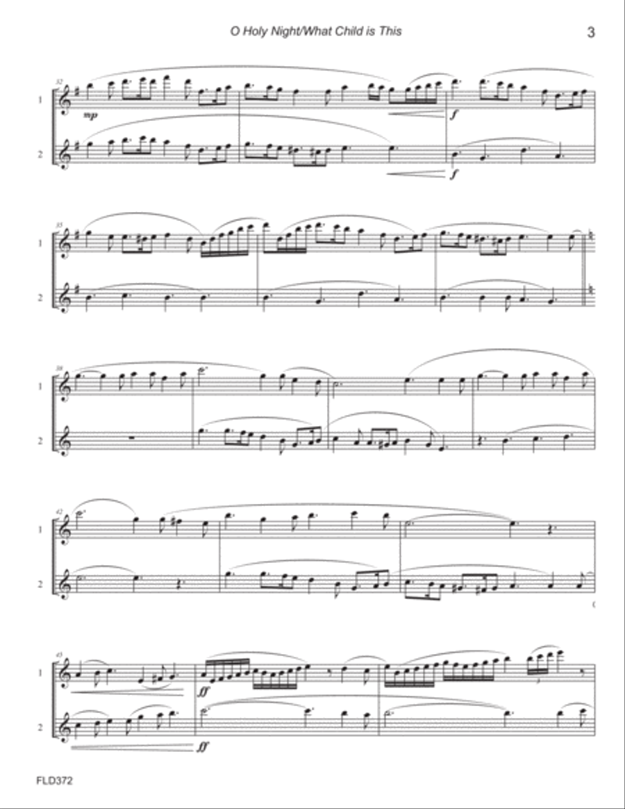 O HOLY NIGHT with WHAT CHILD IS THIS? - FLUTE DUET (unaccompanied) - Grade 4/2+ Flute Duet scores gallery preview page 3