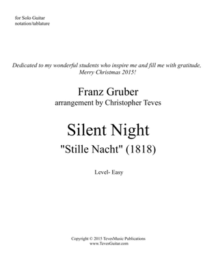 Book cover for Silent Night, easy guitar solo with tab