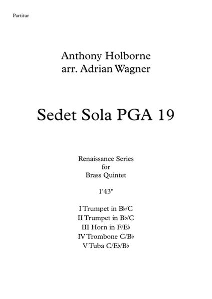 Sedet sola PGA 19 (Anthony Holborne) Brass Quintet arr. Adrian Wagner image number null
