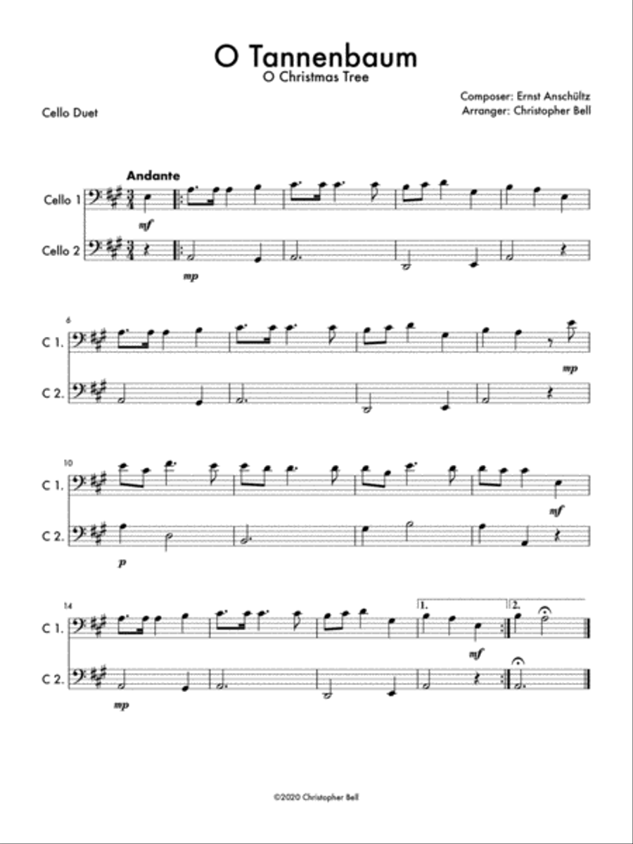 O Tannenbaum - Easy Cello Duet