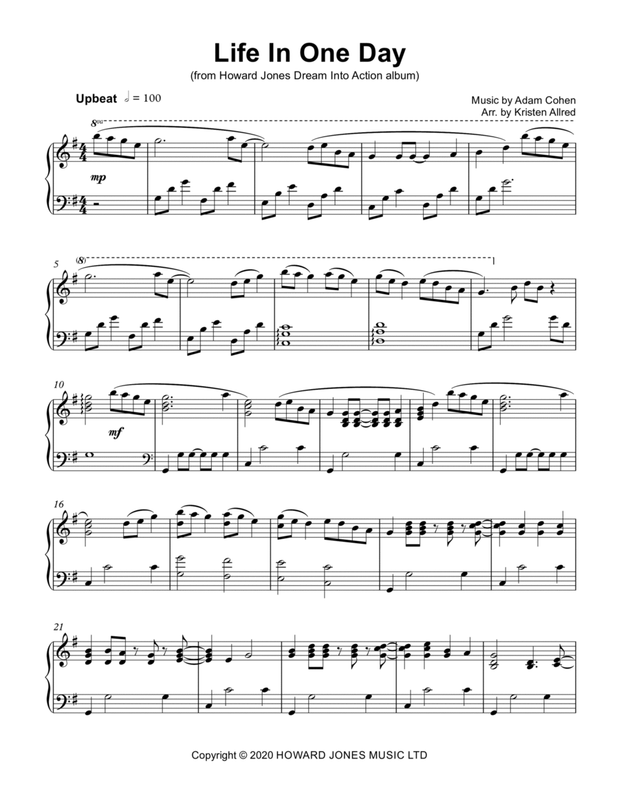 Life In One Day Piano Solo scores gallery preview page 1