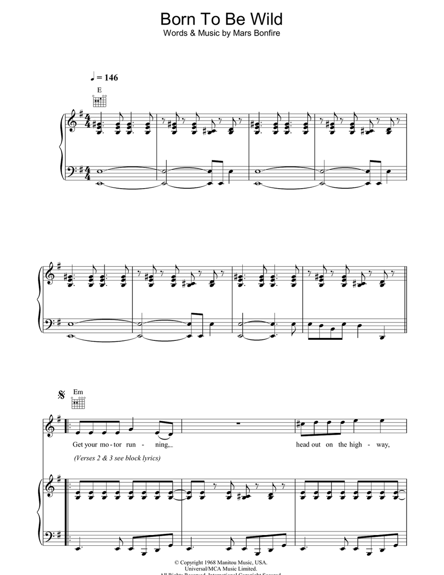 Born To Be Wild Born To Be Wild Piano, Vocal, Guitar scores gallery preview page 1