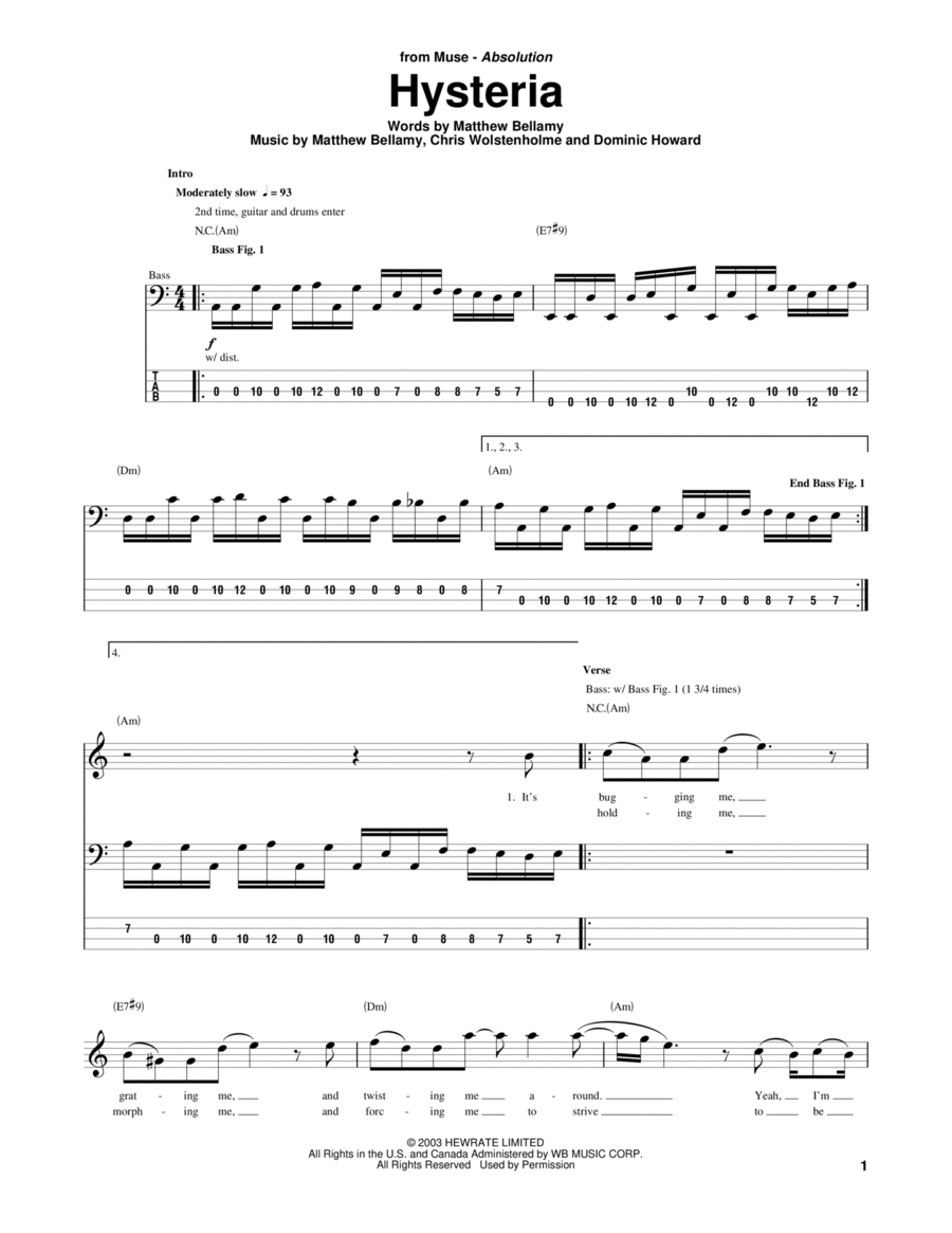 Hysteria Guitar Tablature scores gallery preview page 1