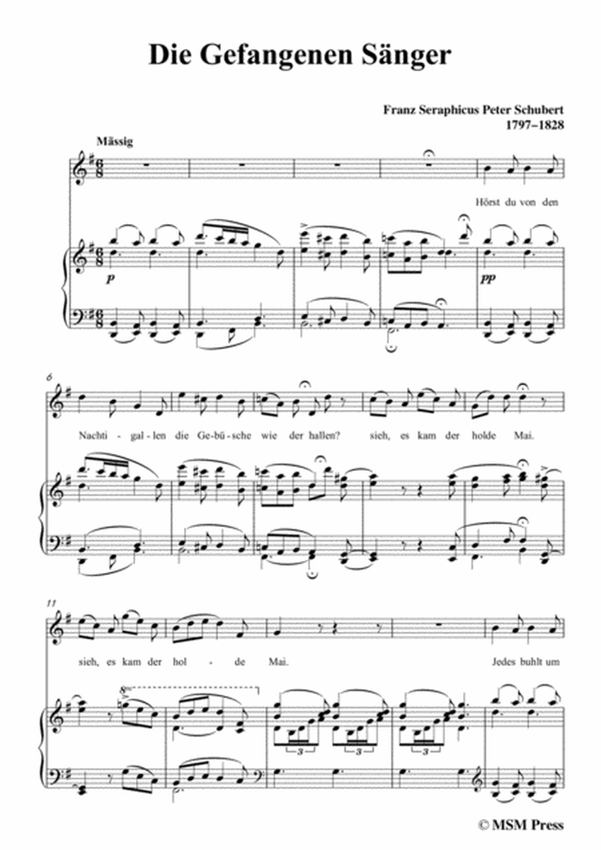 Schubert-Die Gefangenen Sänger,in G Major,for Voice&Piano image number null