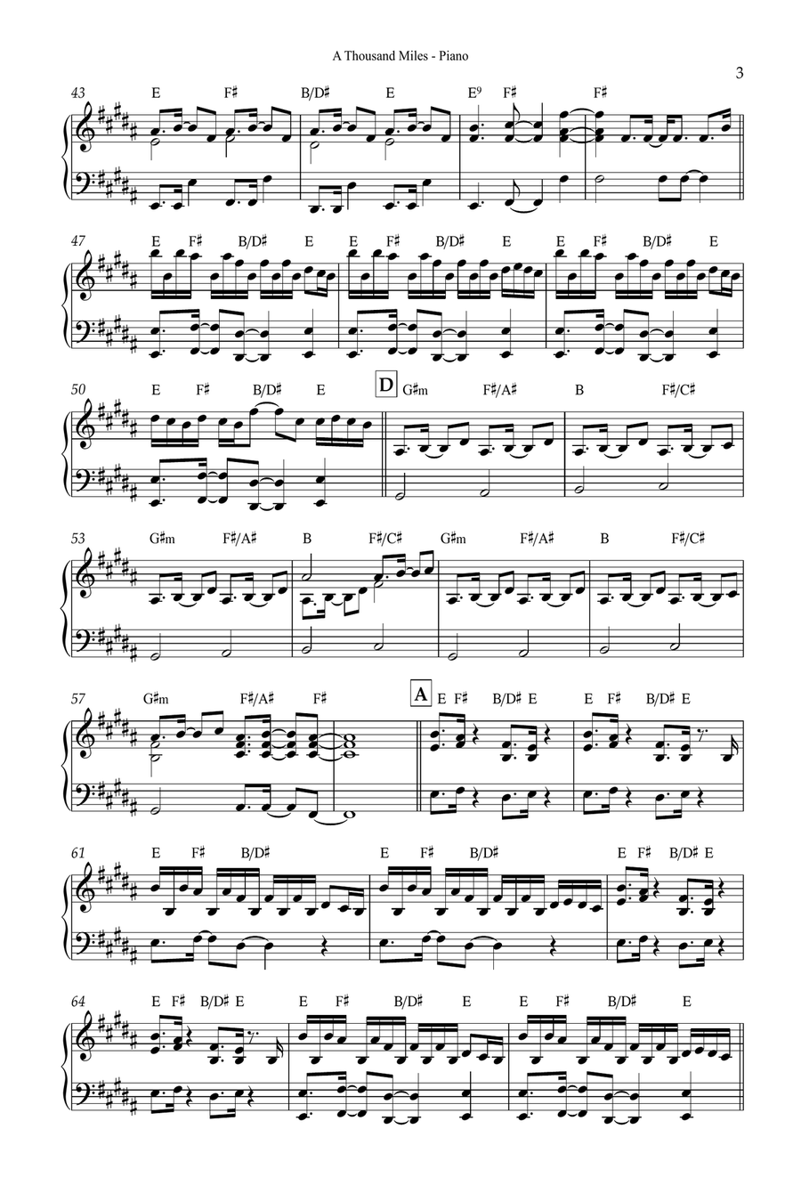 A Thousand Miles Easy Piano scores gallery preview page 3