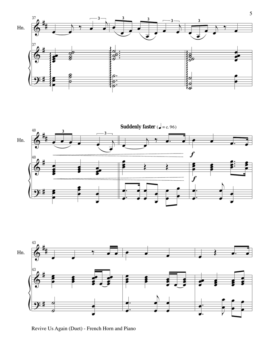 REVIVE US AGAIN (Duet – French Horn and Piano/Score and Parts) REVIVE US AGAIN (Duet – French Horn and Piano/Score and Parts) Brass Duet scores gallery preview page 5