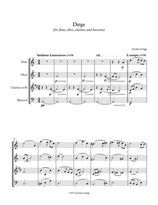 Book cover for Dirge (for flute, oboe, clarinet and bassoon)
