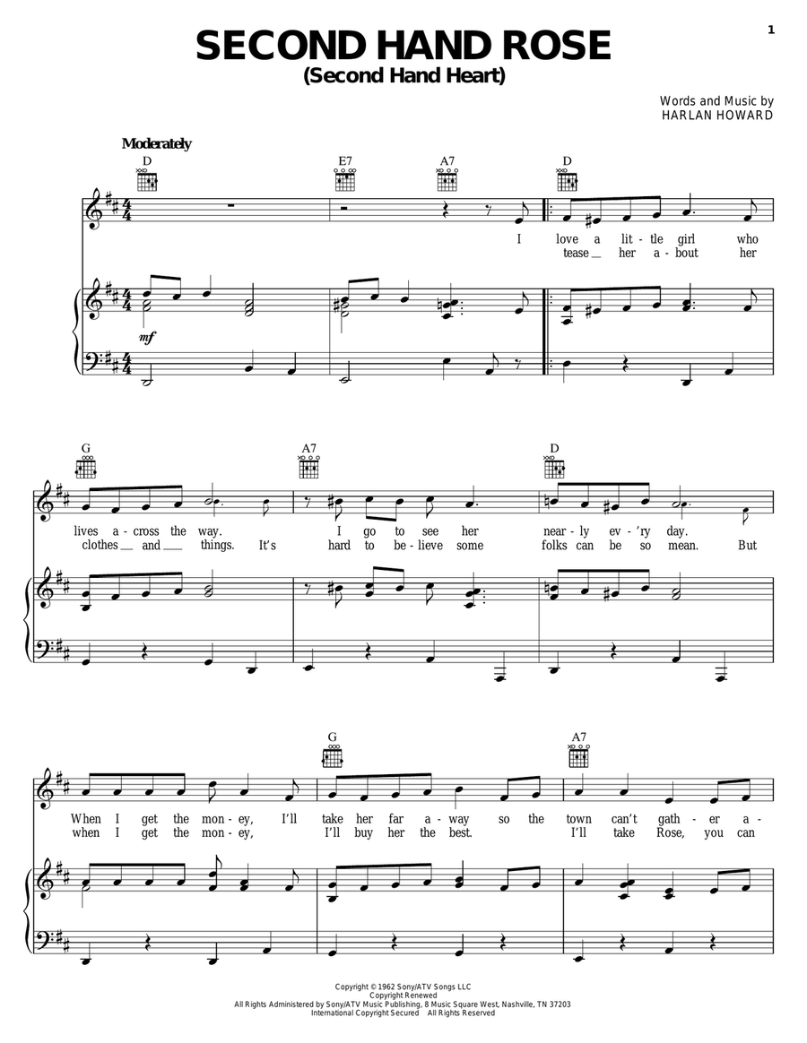 Second Hand Rose (Second Hand Heart) Piano, Vocal, Guitar scores gallery preview page 1