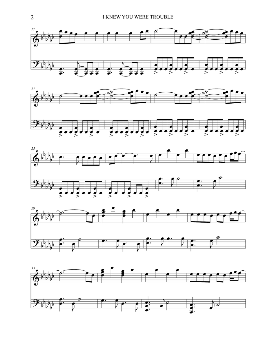 I Knew You Were Trouble I Knew You Were Trouble Piano Solo scores gallery preview page 2