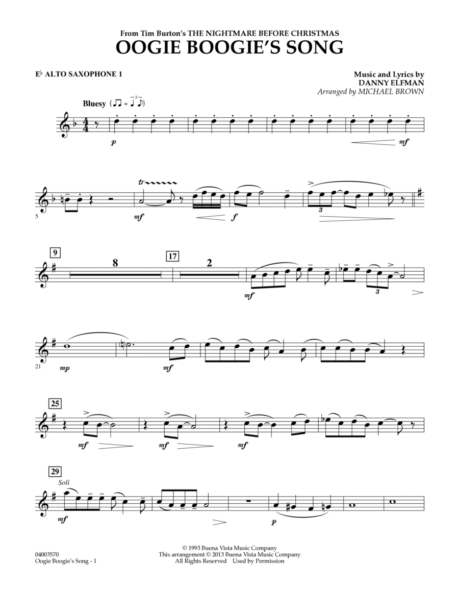 Oogie Boogie's Song (from The Nightmare Before Christmas) - Eb Alto Saxophone 1