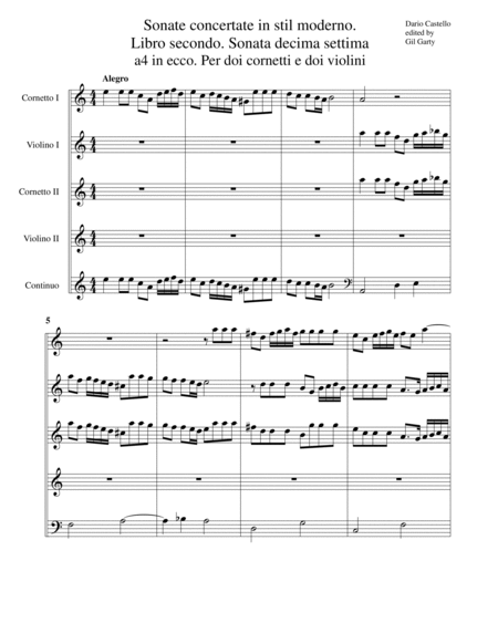 Sonate concertate in stil moderno. Libro secondo. Sonata decima settima a4 in eco. Per due cornetti