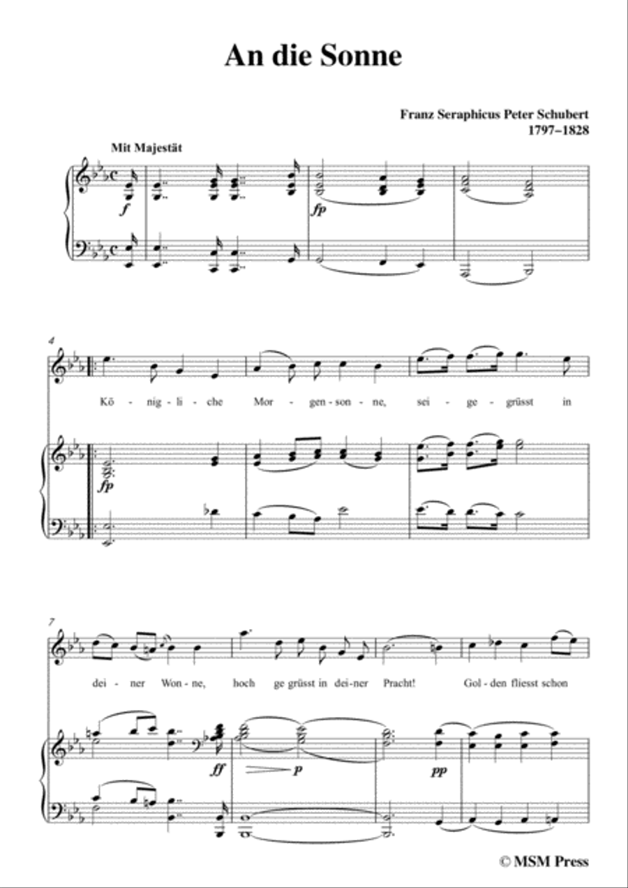 Schubert-An die Sonne,in E flat Major,for Voice&Piano Voice scores gallery preview page 3