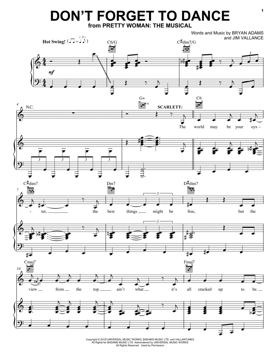 Don't Forget To Dance (from Pretty Woman: The Musical) Piano, Vocal, Guitar scores gallery preview page 1