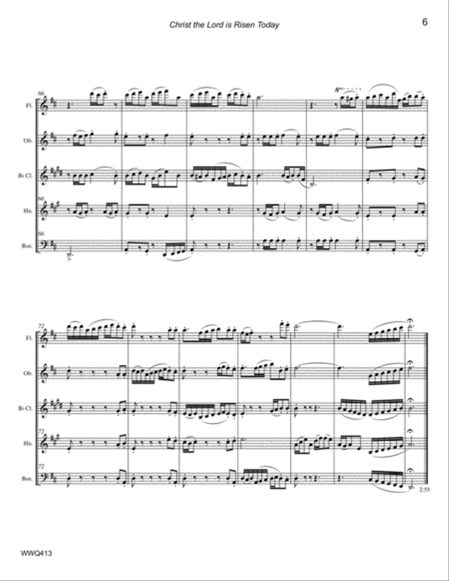 CHRIST THE LORD IS RISEN TODAY - unaccompanied WOODWIND QUINTET A Cappella scores gallery preview page 6