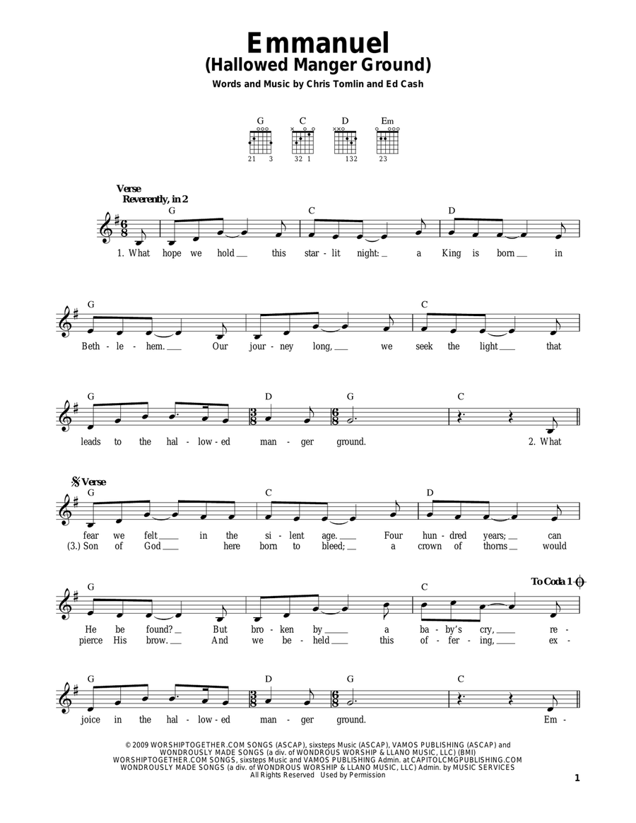 Emmanuel (Hallowed Manger Ground) Easy Guitar scores gallery preview page 1