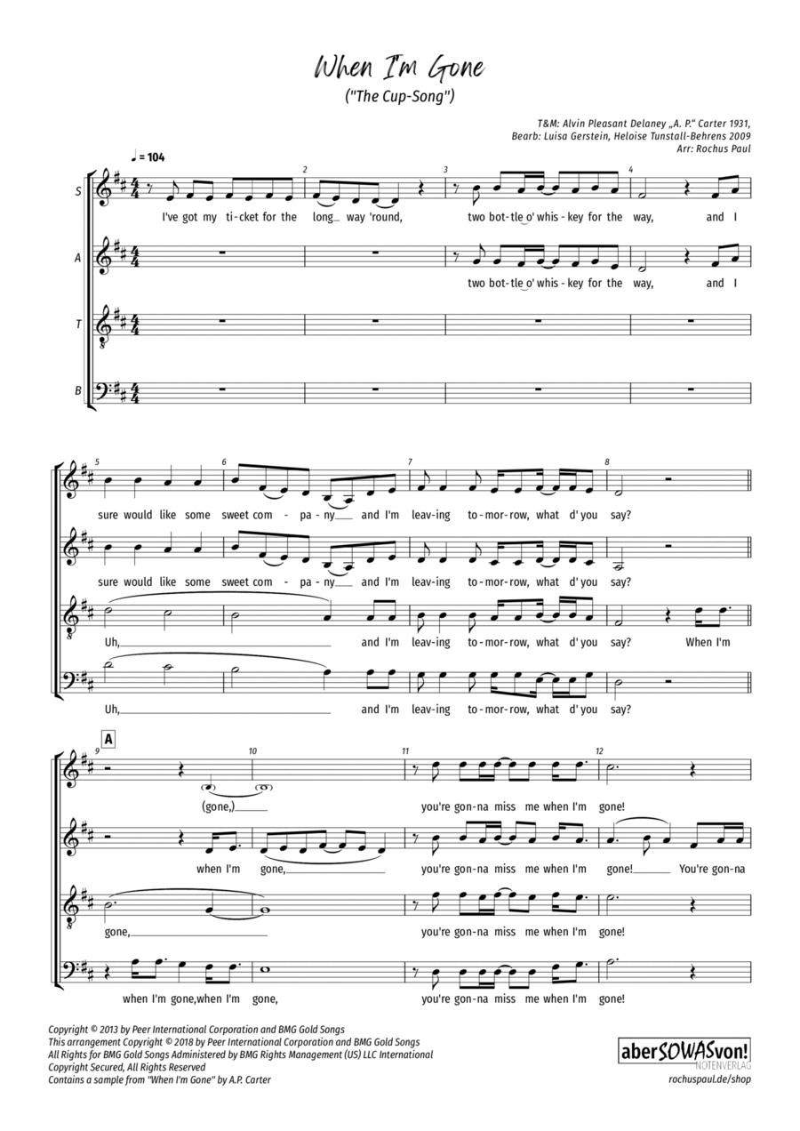 Cups (when I'm Gone) 4-Part scores gallery preview page 1