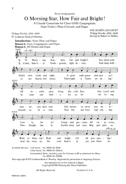 O Morning Star, How Fair and Bright (Downloadable Choral Score)