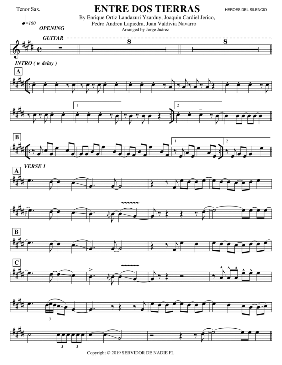 Entre Dos Tierras Tenor Saxophone scores gallery preview page 1