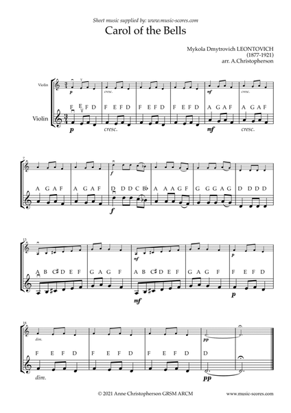 Carol of the Bells - Easy Violin with note names image number null