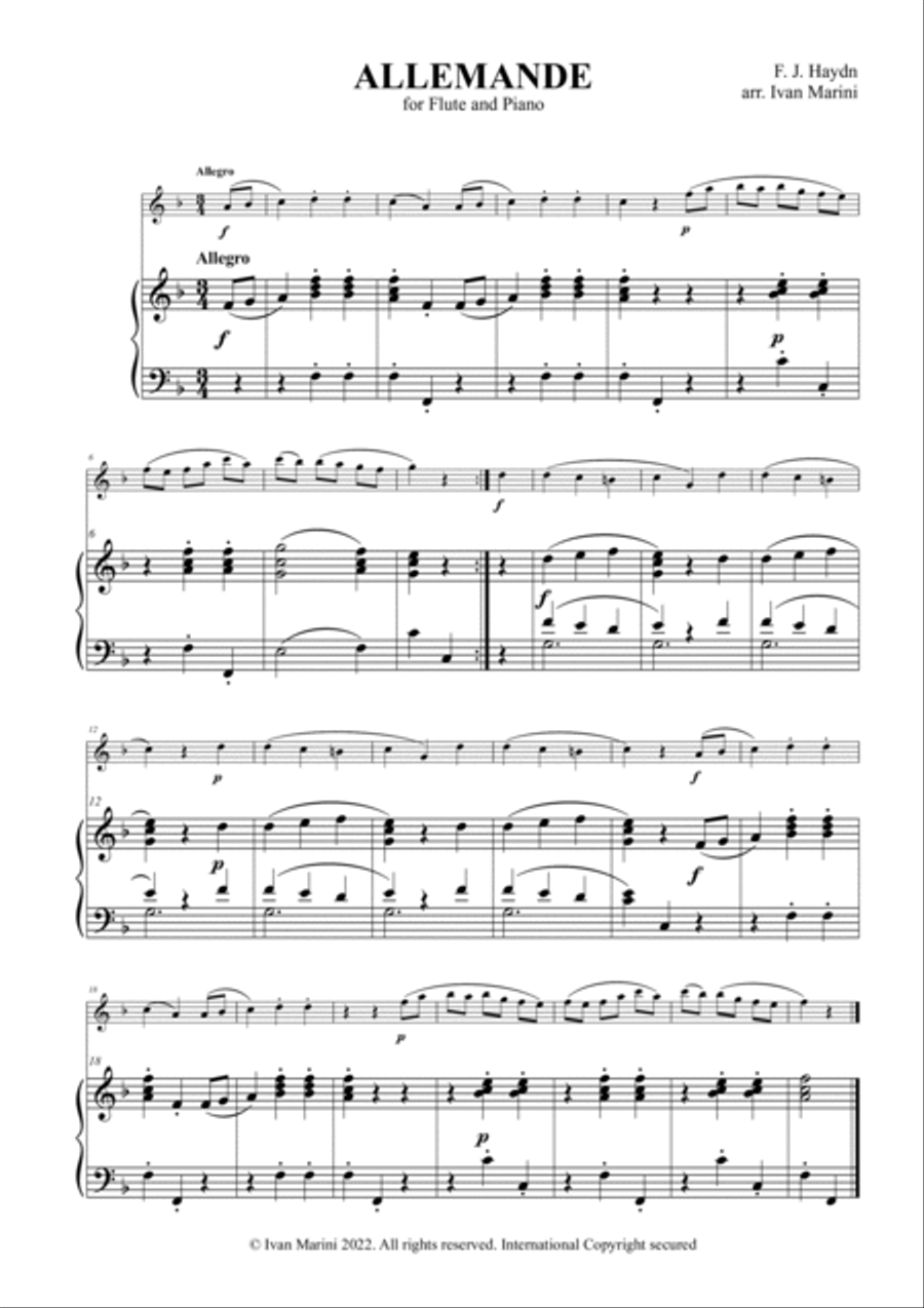 ALLEMANDE by F. J. Haydn for Flute and Piano Flute Solo scores gallery preview page 2