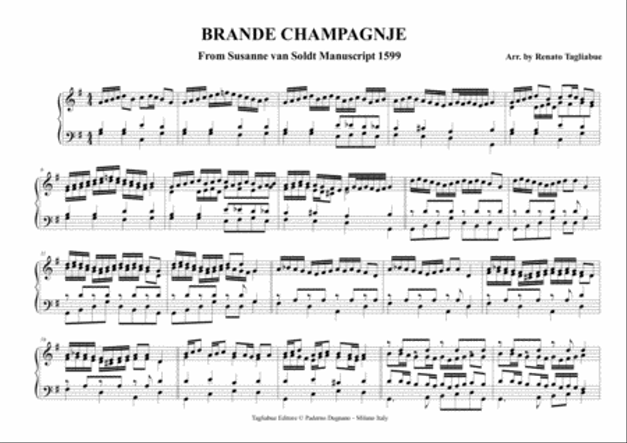 BRANDE CHAMPAGNJE - Anonimous 1599 - Arr. for Harpschord Harpsichord scores gallery preview page 2