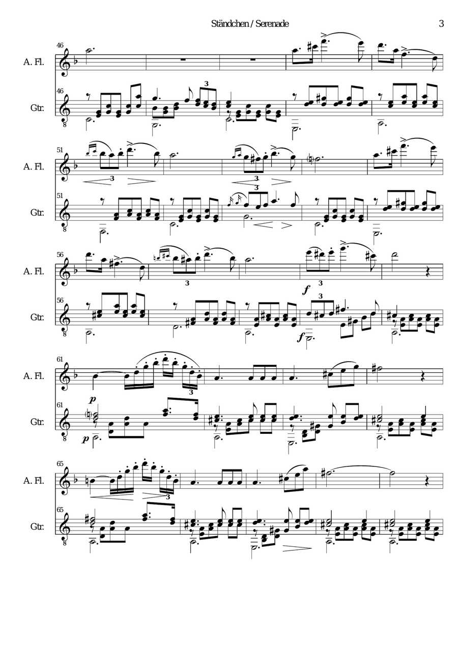 Ständchen (Serenade) for alto-flute and guitar after Theobald Böhm Small Ensemble scores gallery preview page 3