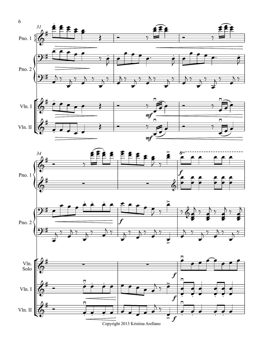 Fiddlin' Bells (Jingle Bells arrangement for 3+ violins and 1 piano--2 to 4 hands) Violin Solo scores gallery preview page 6