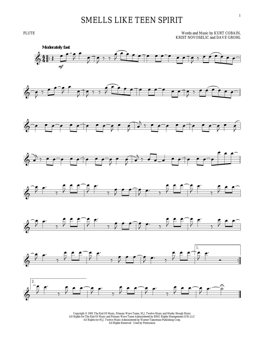 Smells Like Teen Spirit Flute Solo scores gallery preview page 1