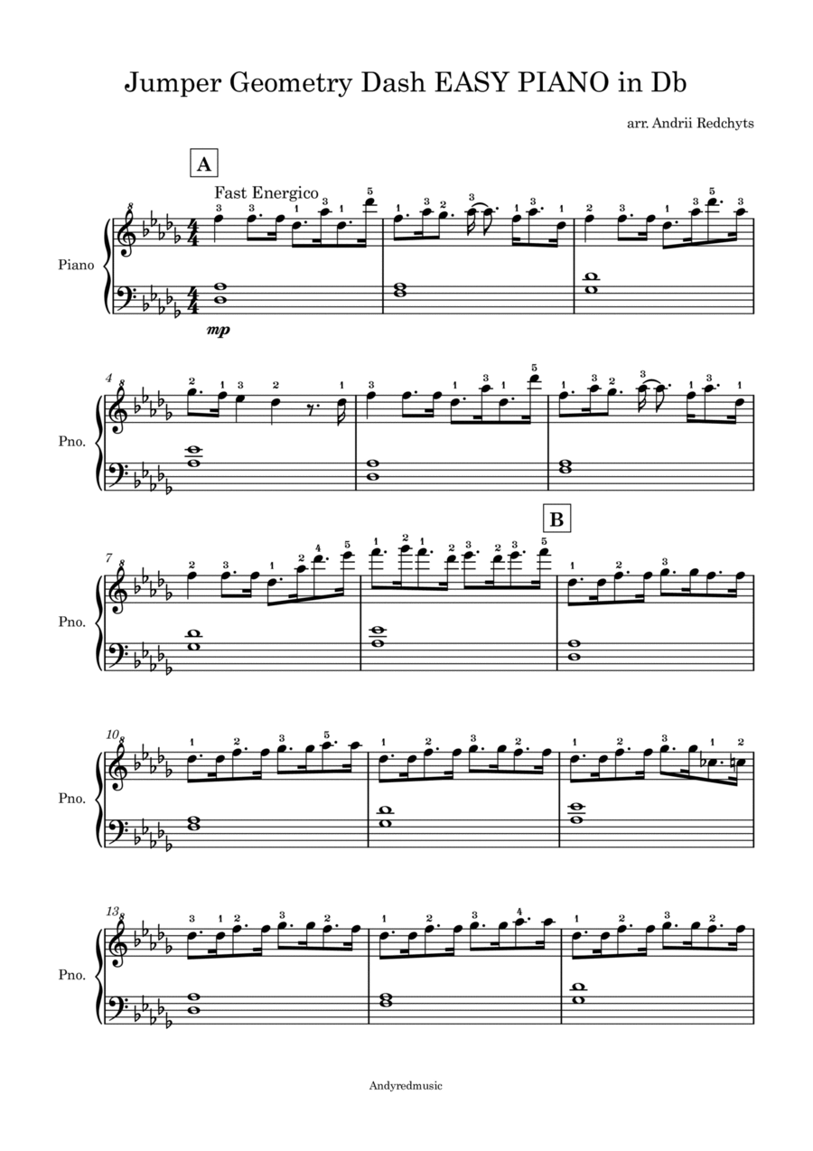 Jumper Geometry Dash EASY PIANO in Db Piano Method scores gallery preview page 1