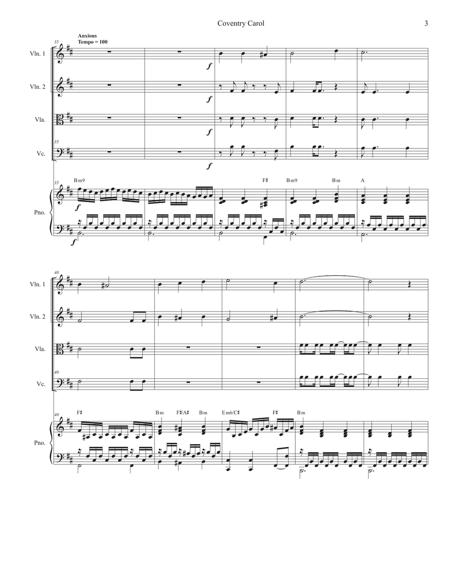 Coventry Carol (String Quartet and Piano) Piano Quintet scores gallery preview page 4