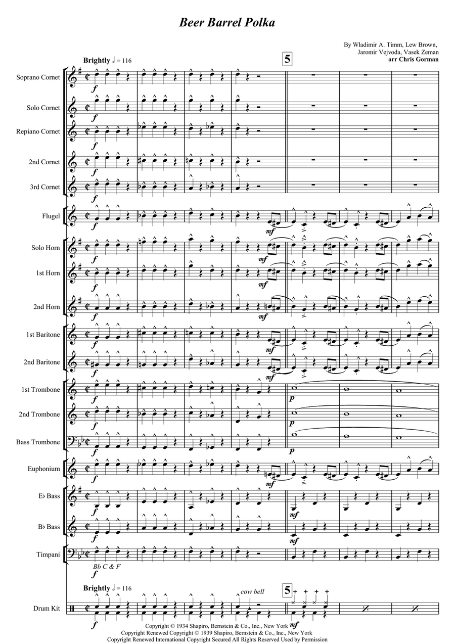 Beer Barrel Polka (Roll Out The Barrel) Brass Band scores gallery preview page 3