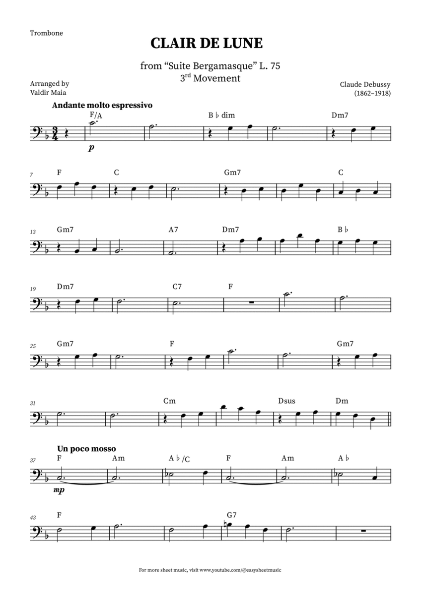 Clair de Lune - Trombone + CHORDS image number null