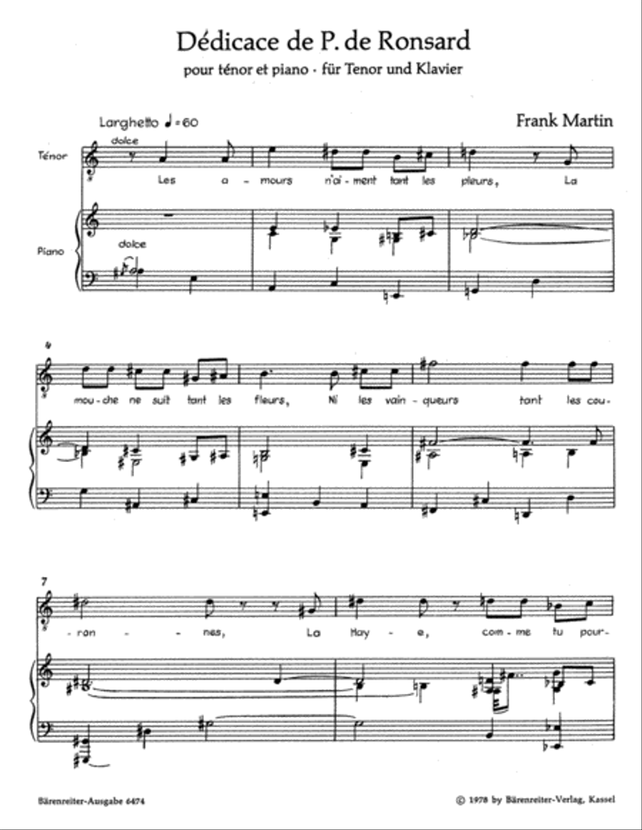 Dédicace de Pierre de Ronsard pour ténor et piano (1945) Tenor Voice scores gallery preview page 2