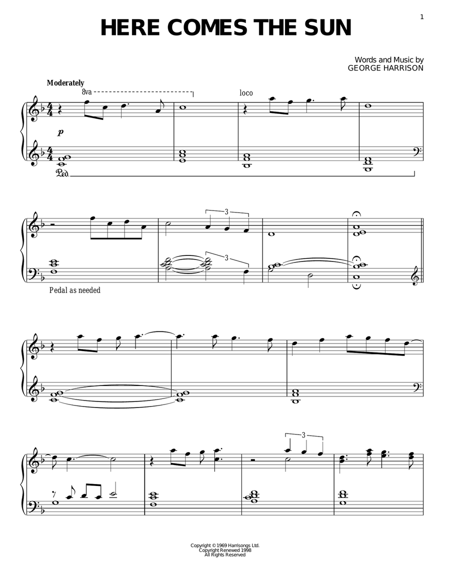 Here Comes The Sun Piano Solo scores gallery preview page 1