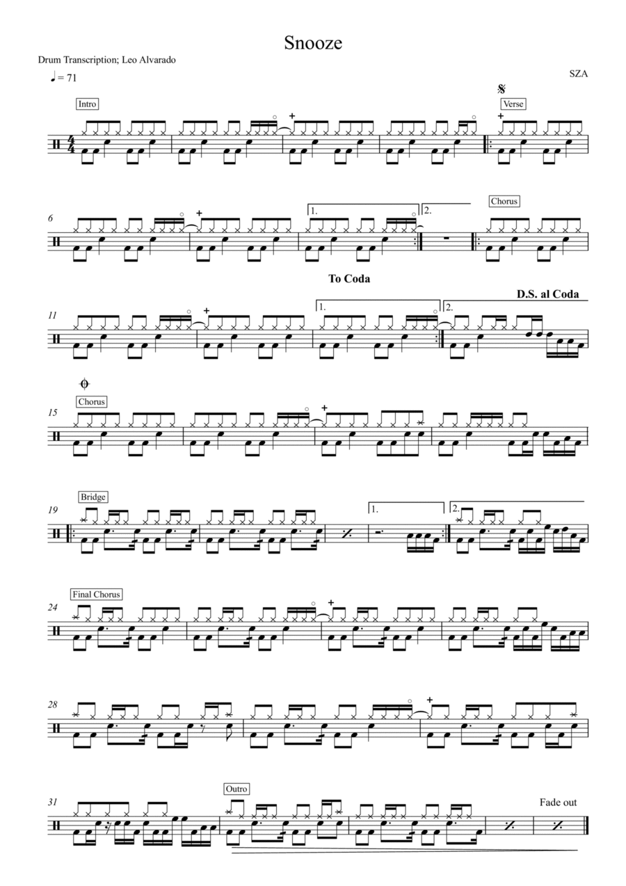 Snooze Snooze Drum Set scores gallery preview page 1