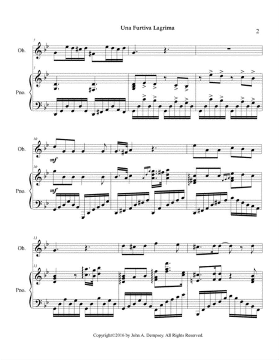 Una Furtiva Lagrima (One Furtive Tear): Oboe and Piano Piano scores gallery preview page 4