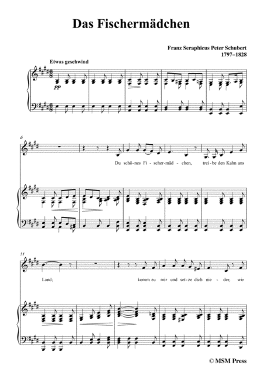 Schubert-Das Fischermädchen,in E Major,for Voice and Piano Voice Solo scores gallery preview page 3