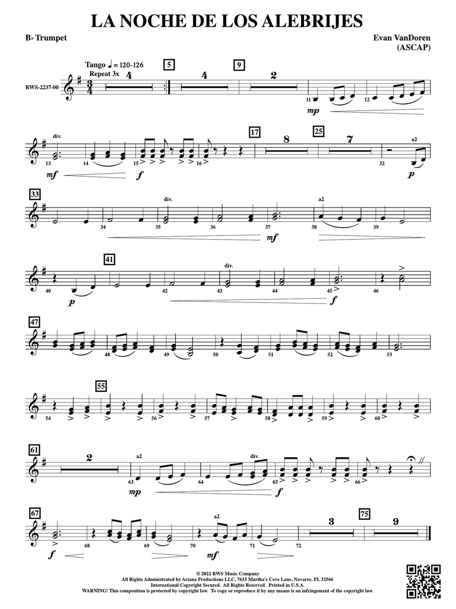 La Noche de los Alebrijes: 1st B-flat Trumpet B-Flat Trumpet scores gallery preview page 1