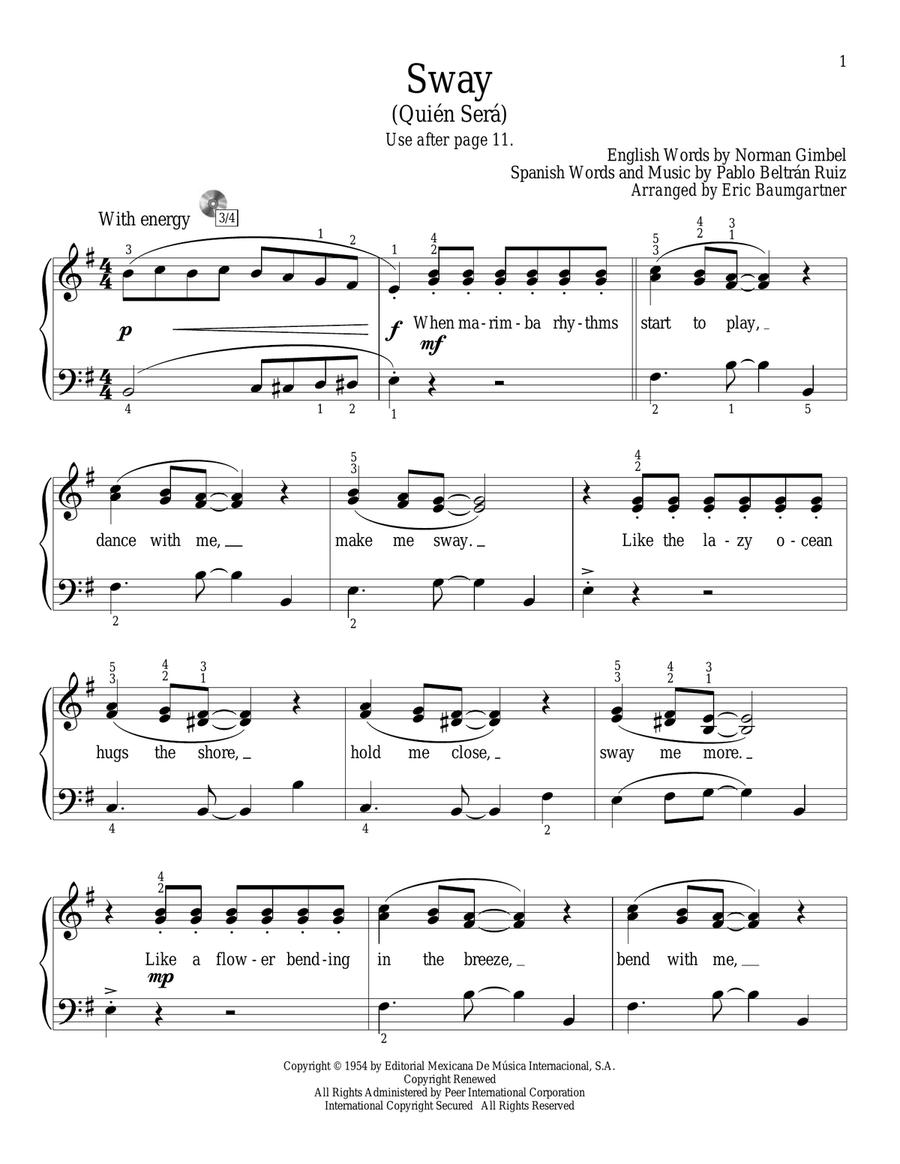Sway (Quien Sera) Piano Method scores gallery preview page 1