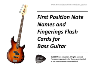 Bass Guitar First Position Note Names and Fingerings Flash Cards