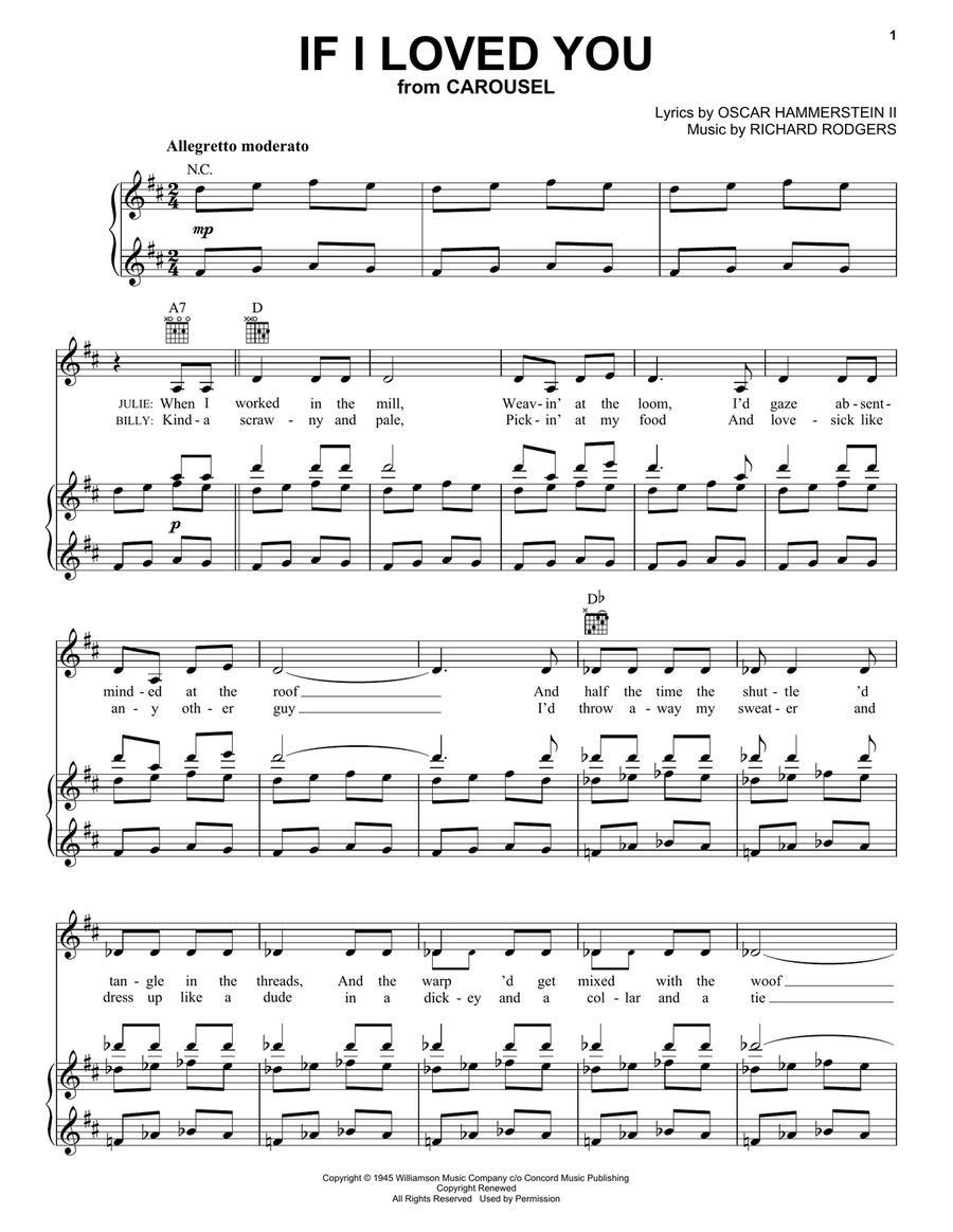 If I Loved You Piano, Vocal, Guitar scores gallery preview page 1