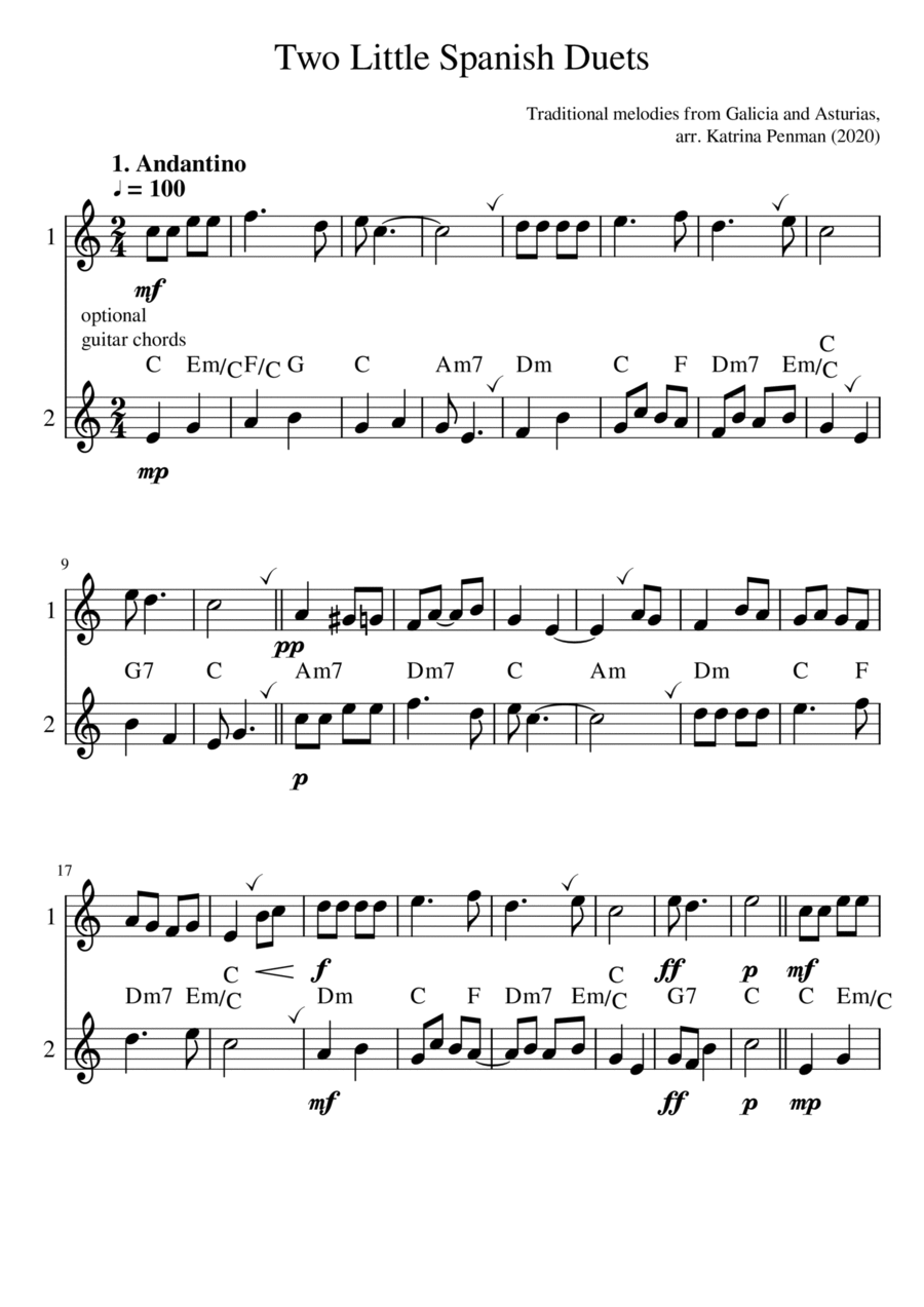 Two Little Spanish Duets Woodwind Ensemble scores gallery preview page 1