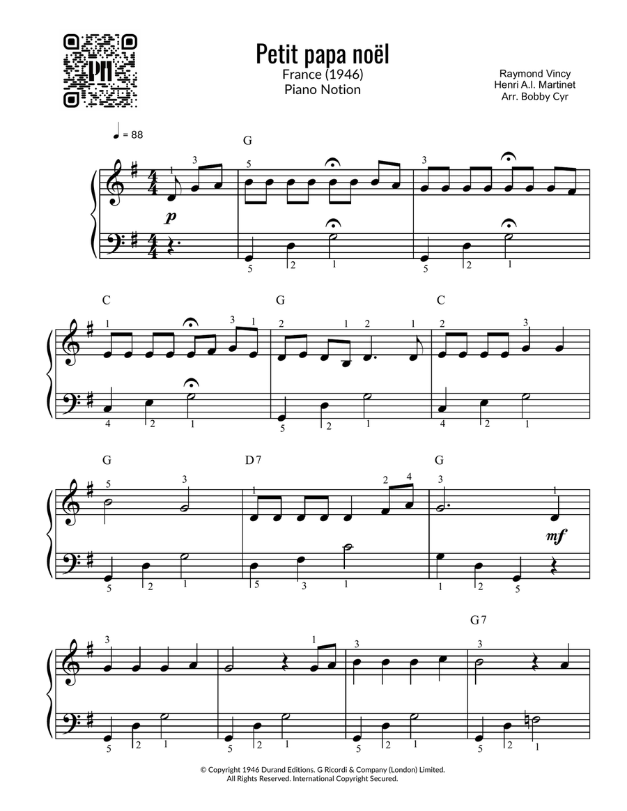 Petit Papa Noël Easy Piano scores gallery preview page 1