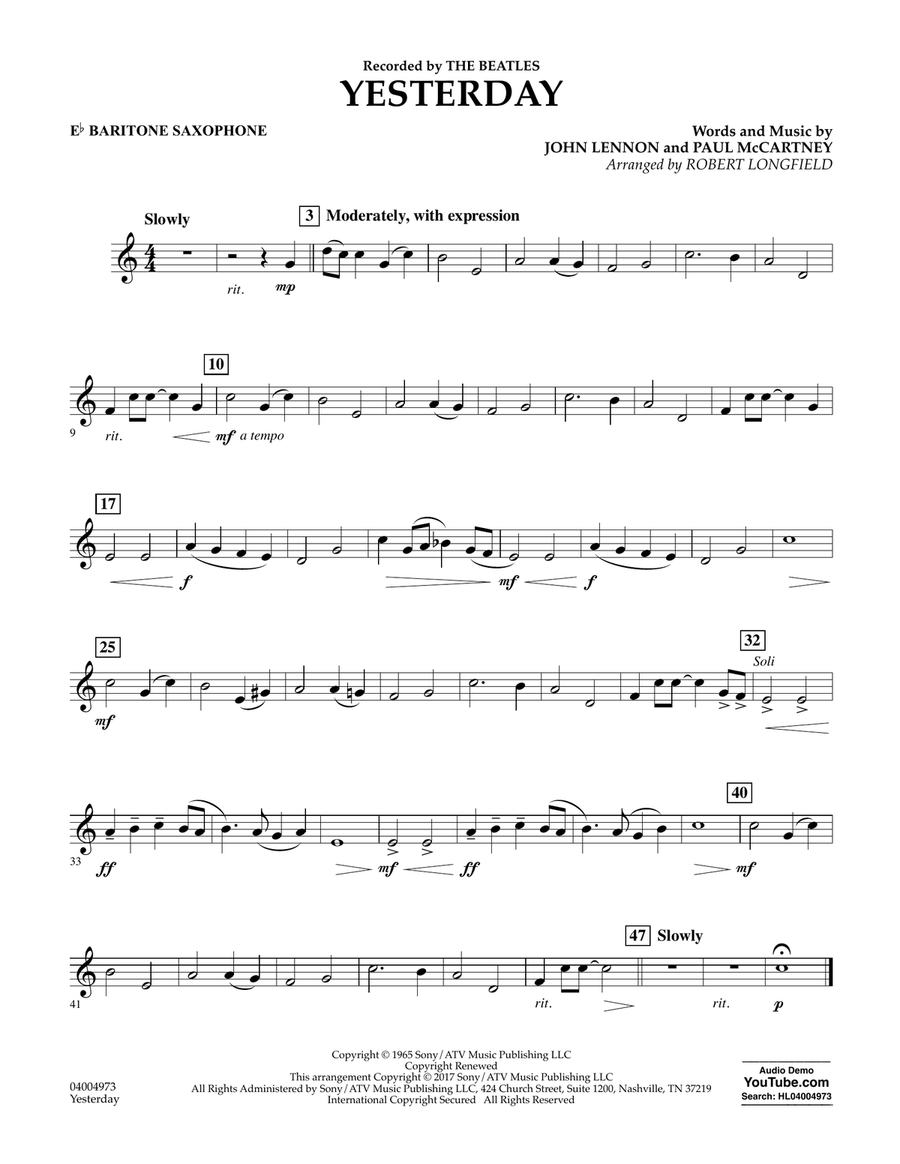Yesterday - Eb Baritone Saxophone