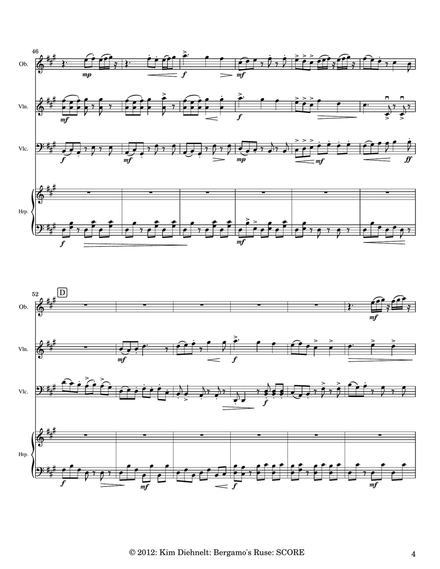 Diehnelt: Bergamo’s Ruse for oboe, violin, ‘cello, and harp Small Ensemble scores gallery preview page 5