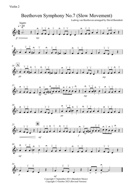 Beethoven Symphony No.7 (slow movement) for Violin Quartet image number null
