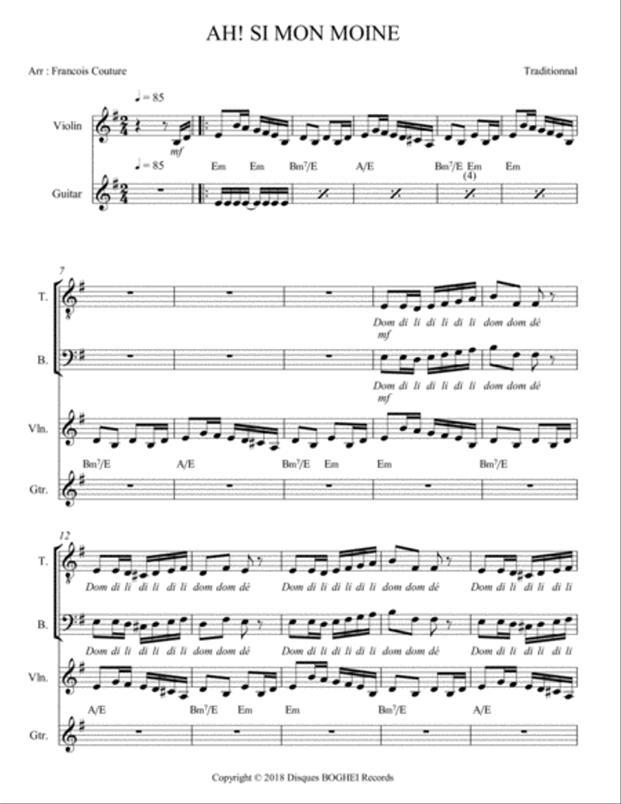 AH! SI MON MOINE 4-Part scores gallery preview page 1