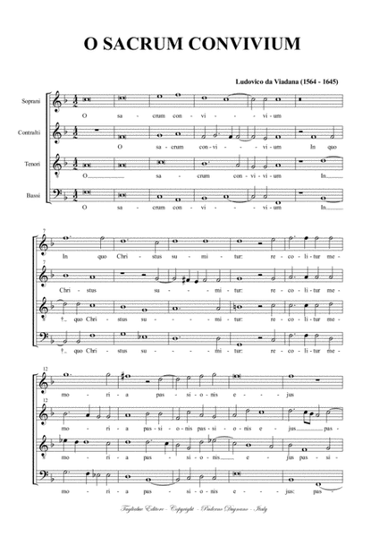 O SACRUM CONVIVIUM - L.G. da Viadana - Arr. for SATB Choir image number null